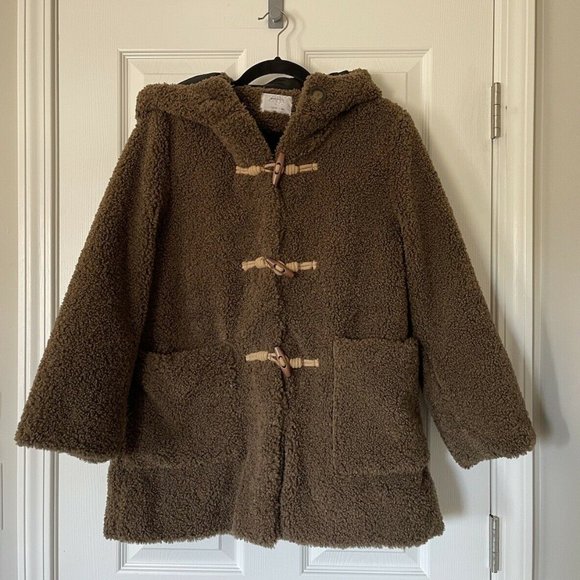 NWOT Zara Kids Brown Teddy Hooded Coat - Picture 2 of 5